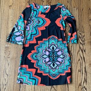 Aryeh Black Tunic with Coral, Teal & Lavender Medallions